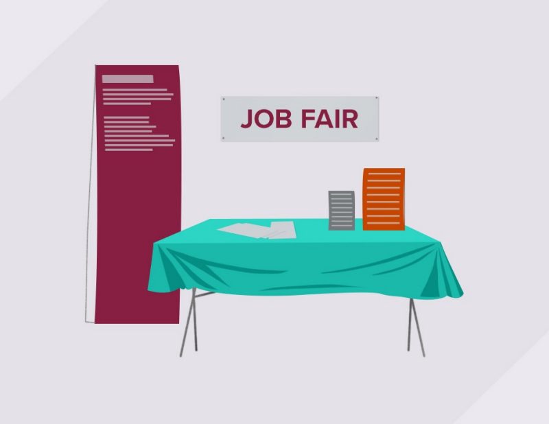 graphic image of table with job fair sign
