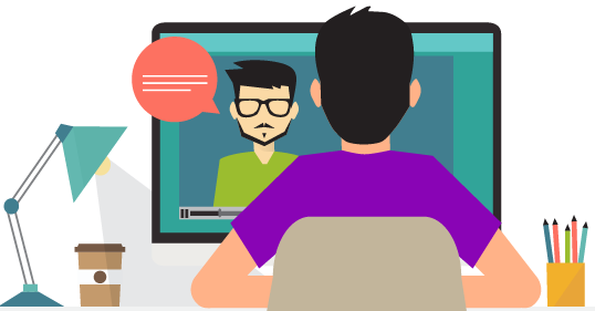 cartoon image of two people talking by video chat